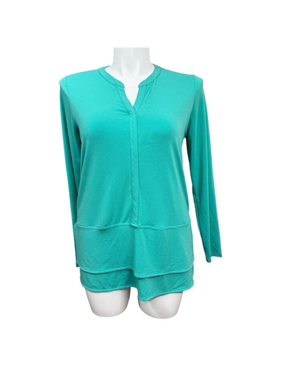 Lauren Ralph Lauren Teal Green Long Sleeve Layered Hemβ Top Size L